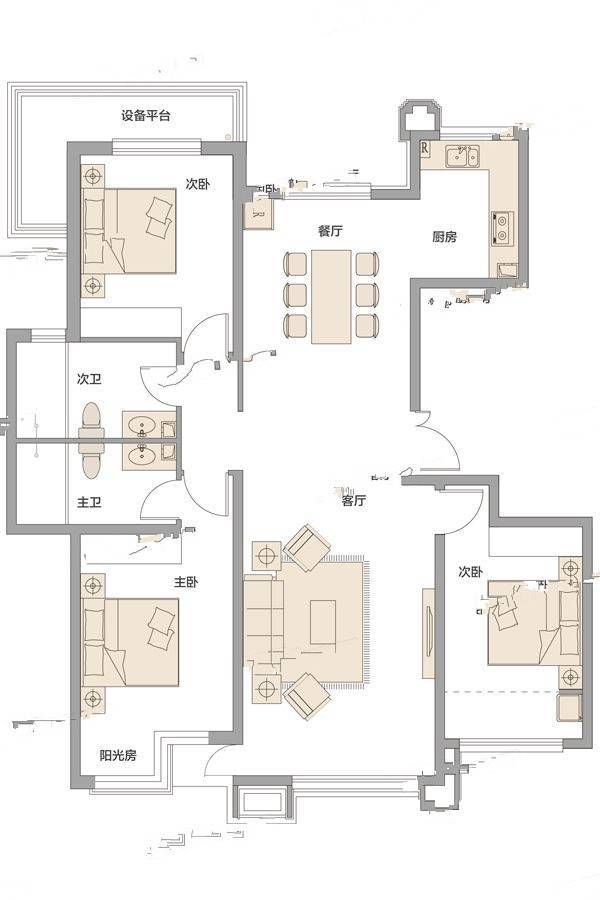 银川公园华府b3户型户型图_首付金额_3室2厅2卫_141.0平米 吉屋网