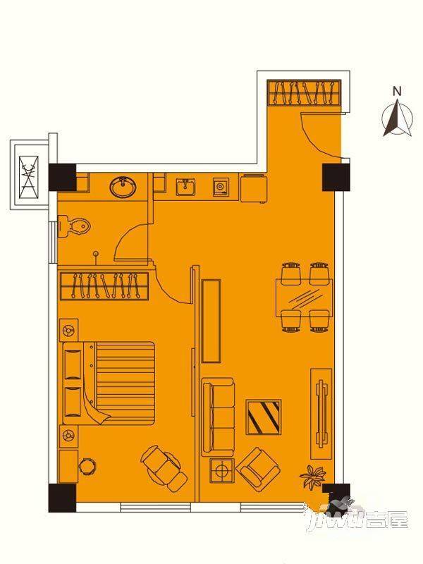 金地朗悦·YOYO派1室2厅1卫65㎡户型图