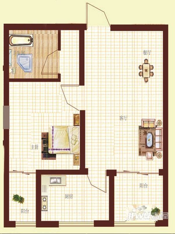 荣庆家园1室2厅1卫54.8㎡户型图