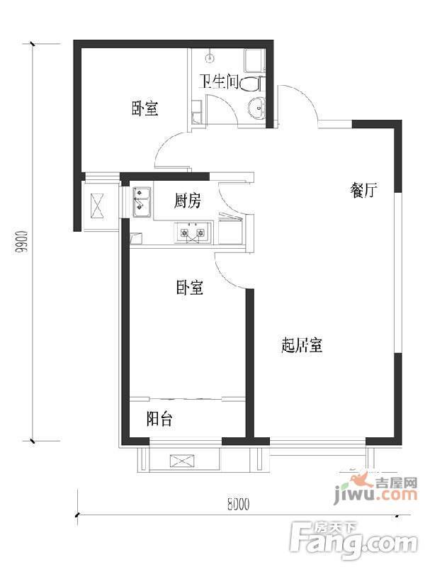 中国铁建顺新嘉苑2室2厅1卫77㎡户型图