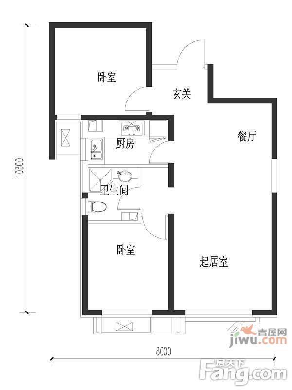 中国铁建顺新嘉苑2室2厅1卫83㎡户型图