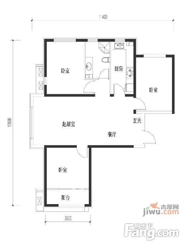 中国铁建顺新嘉苑3室2厅1卫114㎡户型图