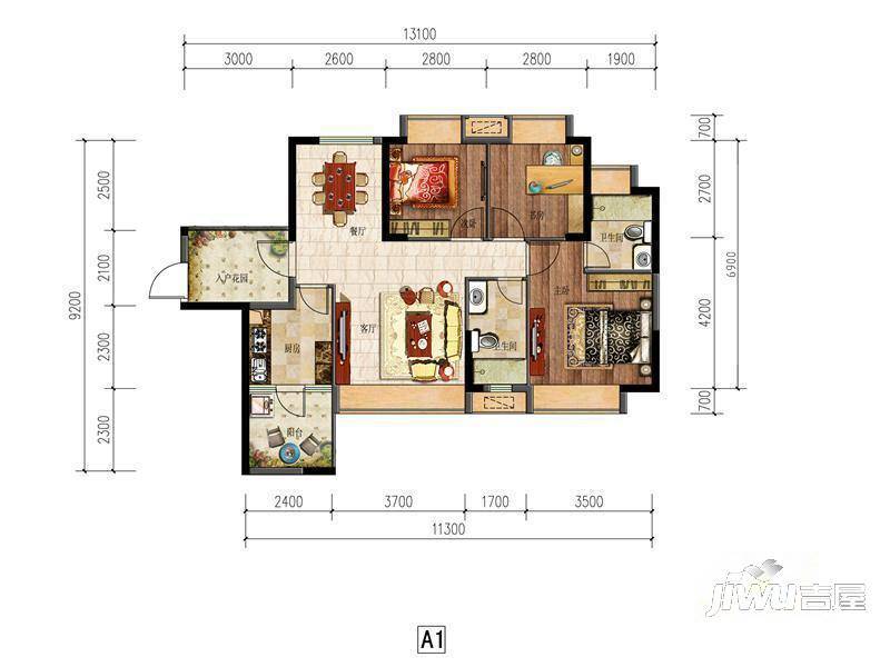 丰泰黄旗观邸商铺3室2厅2卫84㎡户型图