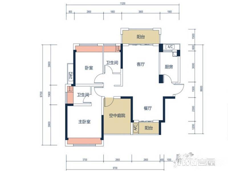 金地仟百汇3室2厅2卫100㎡户型图