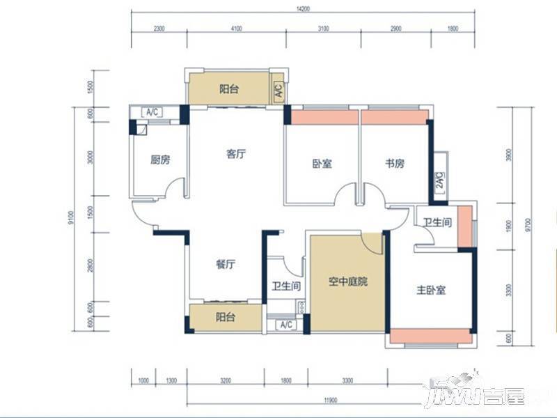 金地仟百汇4室2厅2卫123㎡户型图