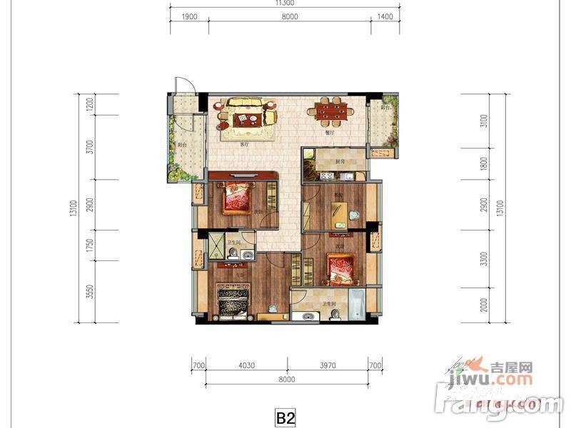 丰泰黄旗观邸商铺4室2厅2卫140㎡户型图