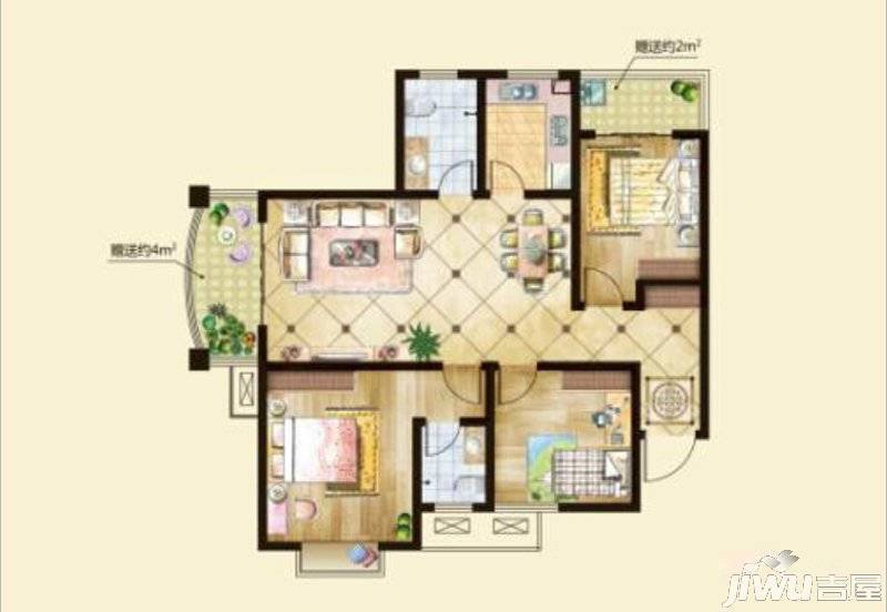 武陟铂金翰宫3室2厅2卫126.8㎡户型图