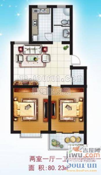 怡和花园2室1厅1卫80.2㎡户型图