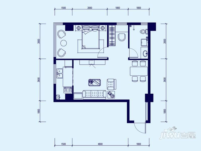 齐福大厦1室2厅1卫63㎡户型图