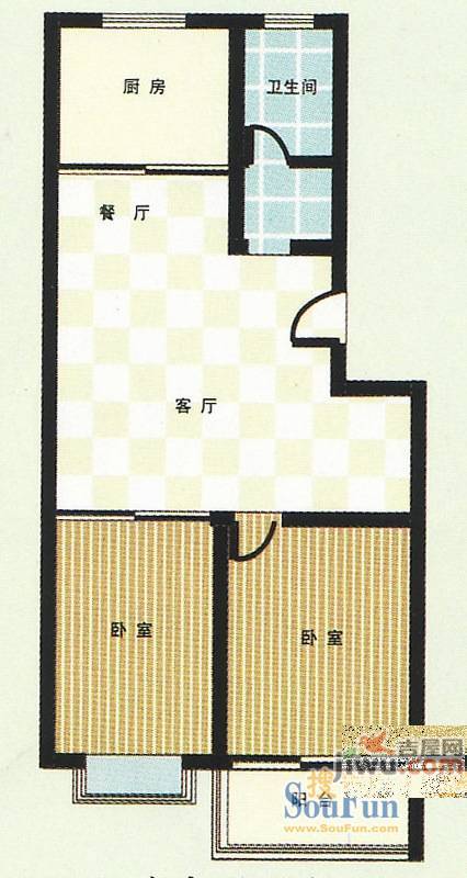 隆祥花园2室2厅1卫92.8㎡户型图