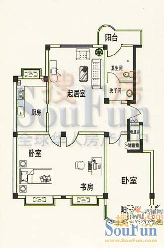 华实小区3室2厅1卫130㎡户型图