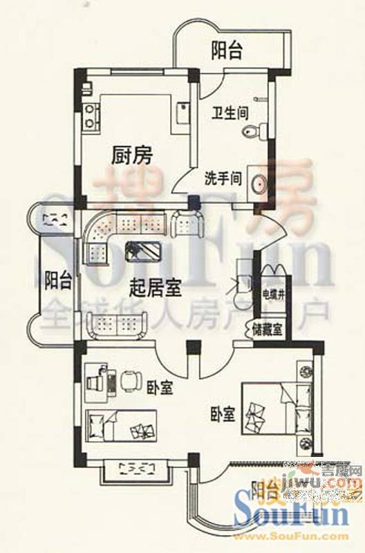 华实小区3室2厅1卫130㎡户型图