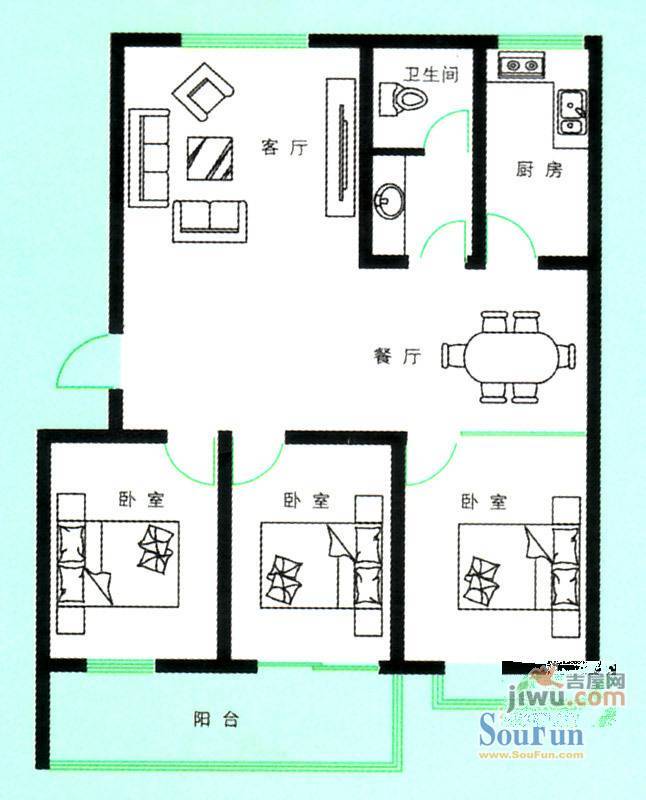 恒信御景峰3室2厅1卫135㎡户型图