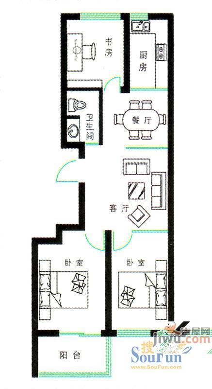 恒信御景峰3室2厅1卫101㎡户型图