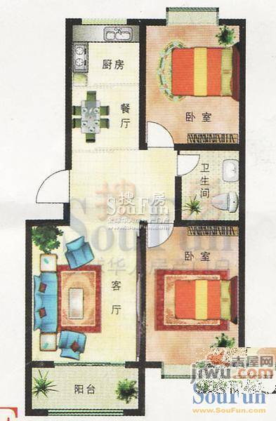 四方家和花园2室2厅2卫89.1㎡户型图