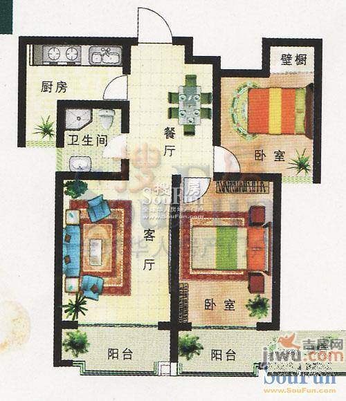 四方家和花园2室2厅1卫90.7㎡户型图