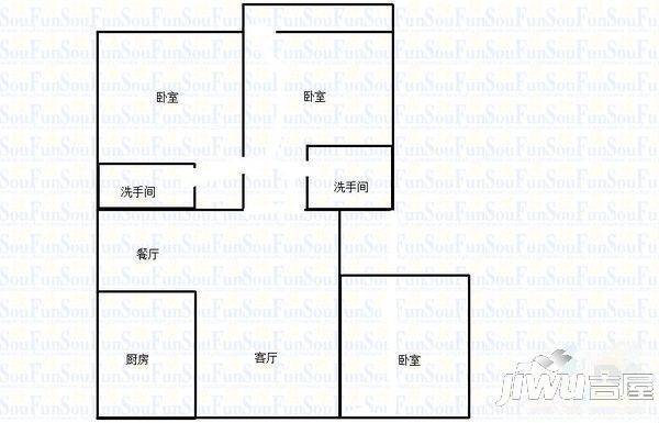 阳光又一城2室2厅1卫90㎡户型图