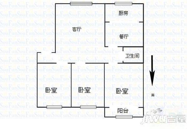 俊烁小区3室2厅1卫户型图