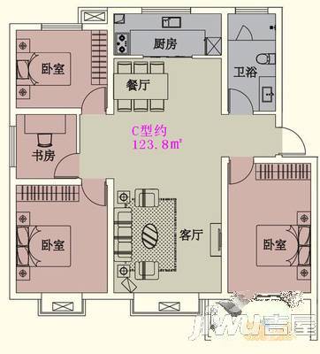 新华苑2室2厅1卫118㎡户型图