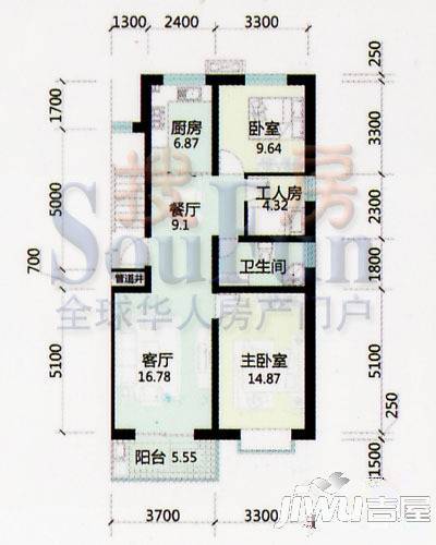 金景苑3室2厅1卫101㎡户型图