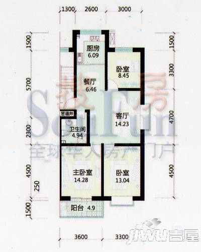 金景苑3室2厅1卫101㎡户型图