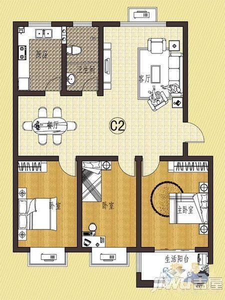 中上虞2室2厅1卫90㎡户型图