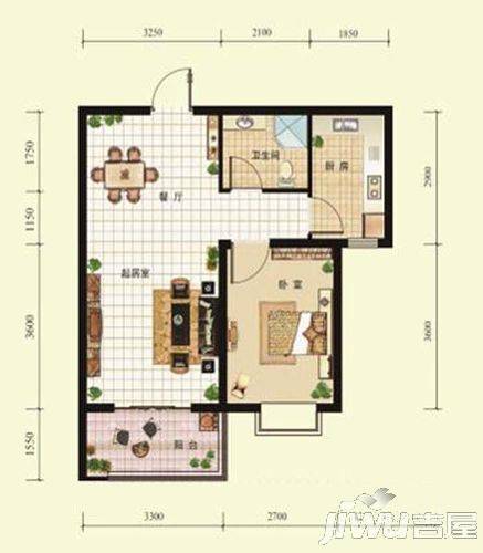 园林小区2室2厅1卫户型图