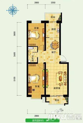 园林小区2室2厅1卫户型图