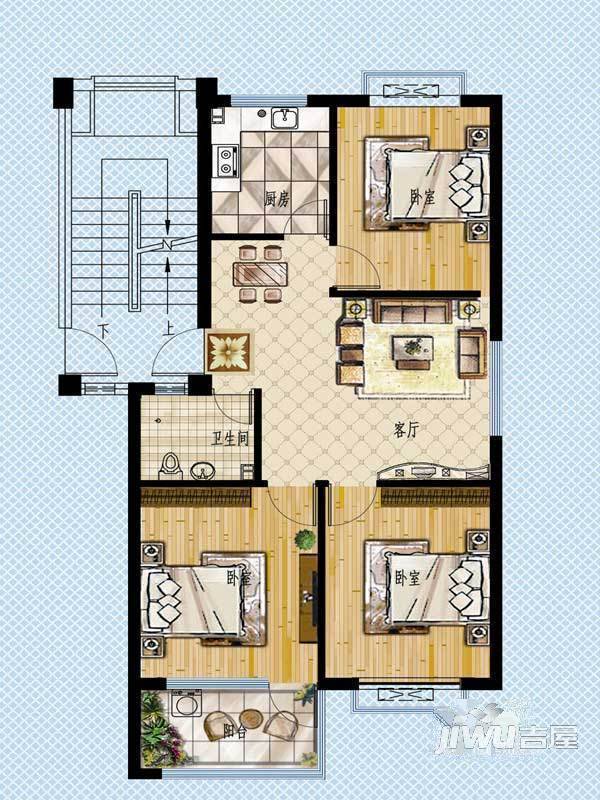 鲁光家园3室2厅1卫108㎡户型图