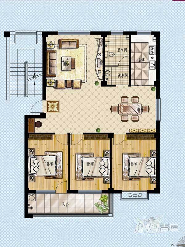 鲁光家园3室2厅1卫110㎡户型图