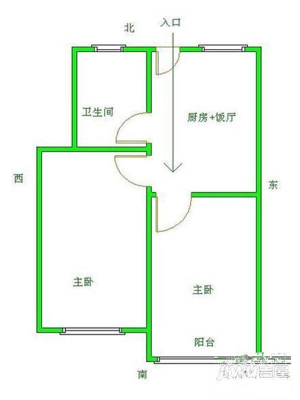 潍城卫生防疫站宿舍2室2厅1卫户型图