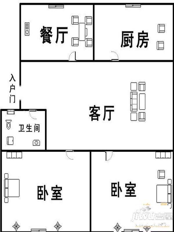 潍城卫生防疫站宿舍2室2厅1卫户型图