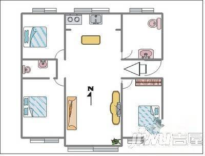 亚洲房地产宿舍3室2厅1卫121㎡户型图