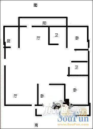 福海花园3室2厅1卫126㎡户型图