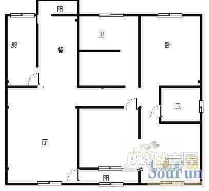 福海花园3室2厅1卫126㎡户型图