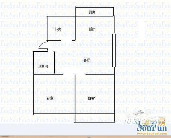 福海花园3室2厅1卫126㎡户型图