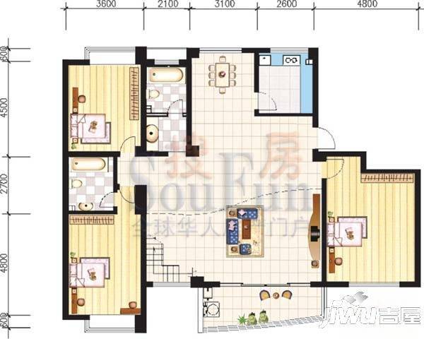 嘉日花园3室2厅2卫135.9㎡户型图