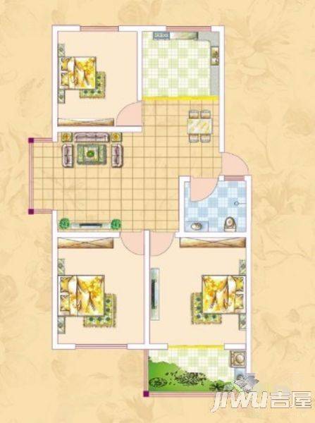 恒信沁园春3室2厅1卫86.8㎡户型图