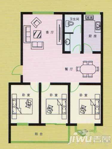 恒信沁园春3室2厅1卫86.8㎡户型图