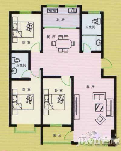 恒信沁园春3室2厅1卫86.8㎡户型图