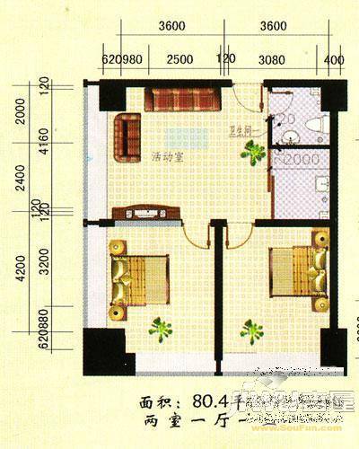 雷沃花园1室1厅1卫35㎡户型图