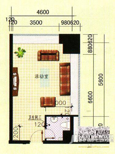 雷沃花园1室1厅1卫35㎡户型图