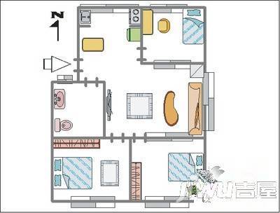 烟草公司宿舍(东方路)3室2厅1卫101㎡户型图