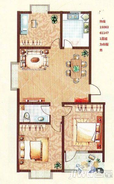 富华新村3室2厅2卫136㎡户型图