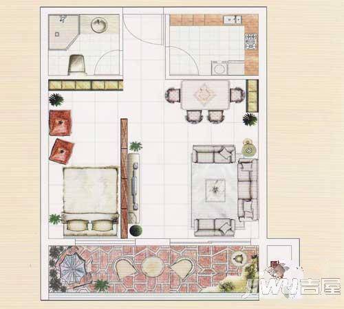 冠宇花园1室1厅1卫58㎡户型图