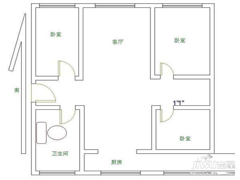 圣基花园1室1厅1卫户型图