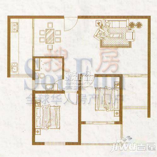 永安花园2室2厅1卫89.7㎡户型图