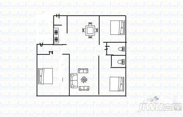 财富鼎园2室2厅1卫户型图