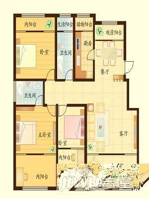 山水家园3室1厅1卫87㎡户型图