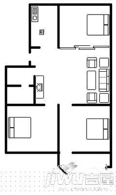 山水家园3室1厅1卫87㎡户型图